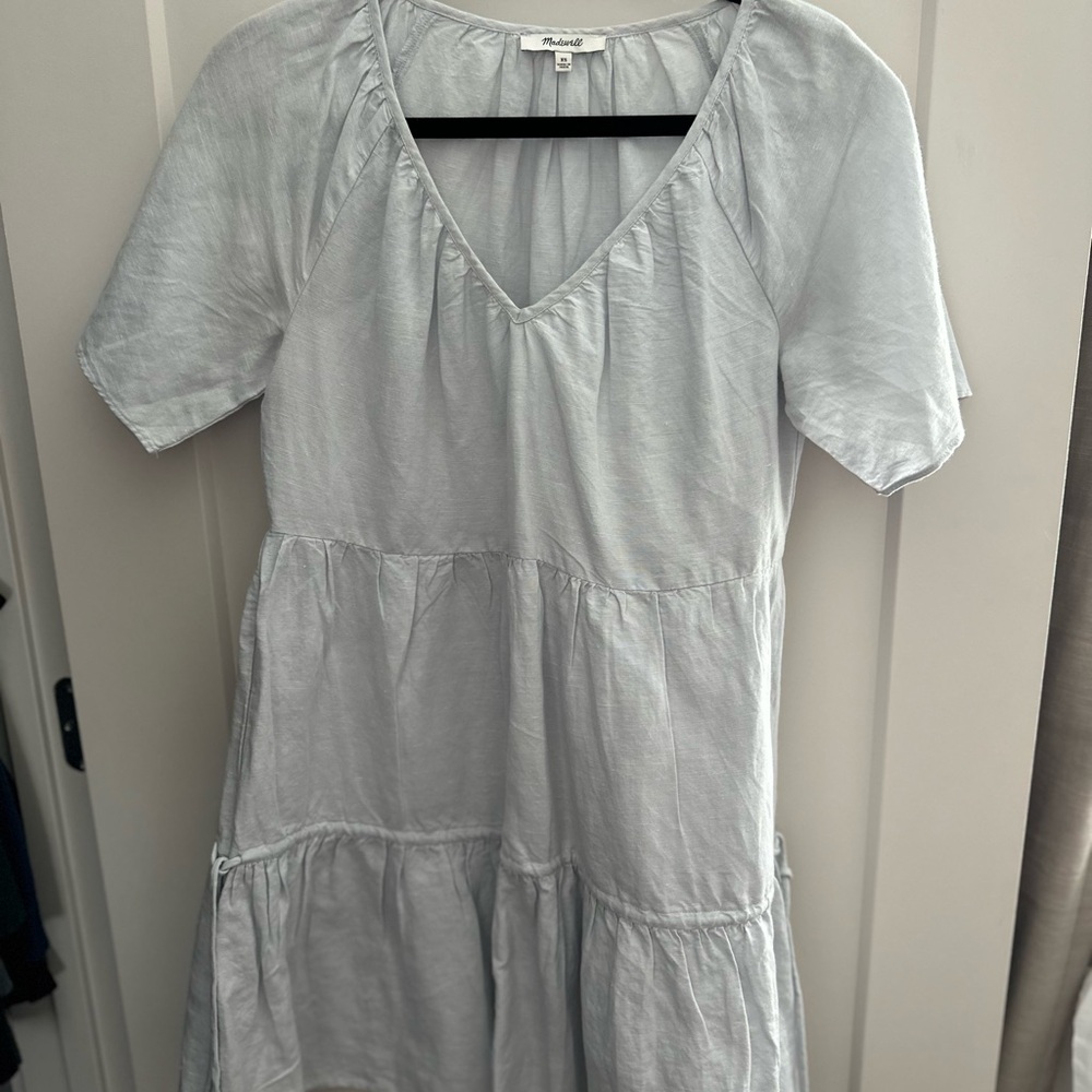 Madewell Light Blue V-Neck Tiered Dress